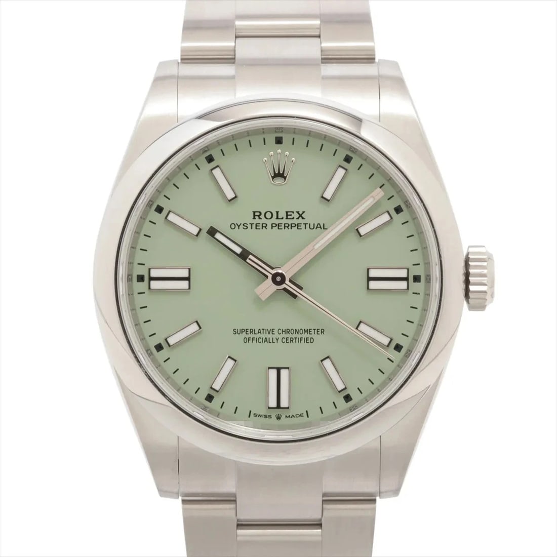 ROLEX OYSTER PERPETUAL 41 SS AT PISTACHIO DIAL WATCH: Rolex OYSTER PERPETUAL 41 SS AT pistachio dial Watch Brand: Rolex Type/Style: Wristwatch Material: SS Color: Dial Color pistachios Size: Case:W1.6 x H1.6inch / W41 x H41 Circumference of