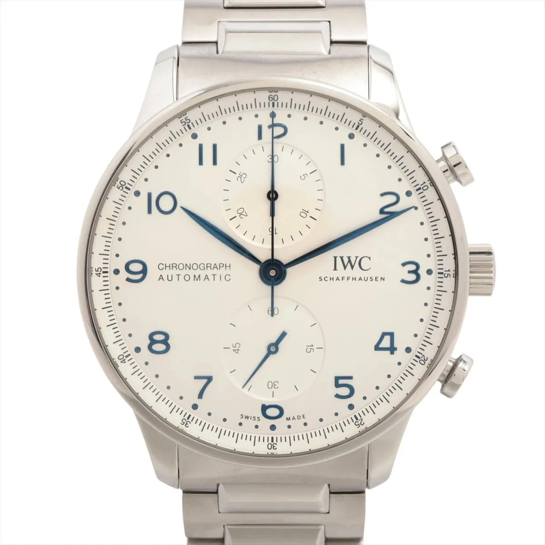 IWC PORTUGIESER CHRONOGRAPH WATCH: IWC Portugieser Chronograph Watch Brand: IWC Type/Style: Wristwatch Material: SS Color: Dial Color Silver Size: Case:W1.6 x H1.6inch / W41 x H41 Circumference of Wrist:7.1inch / 18 Accessories: No