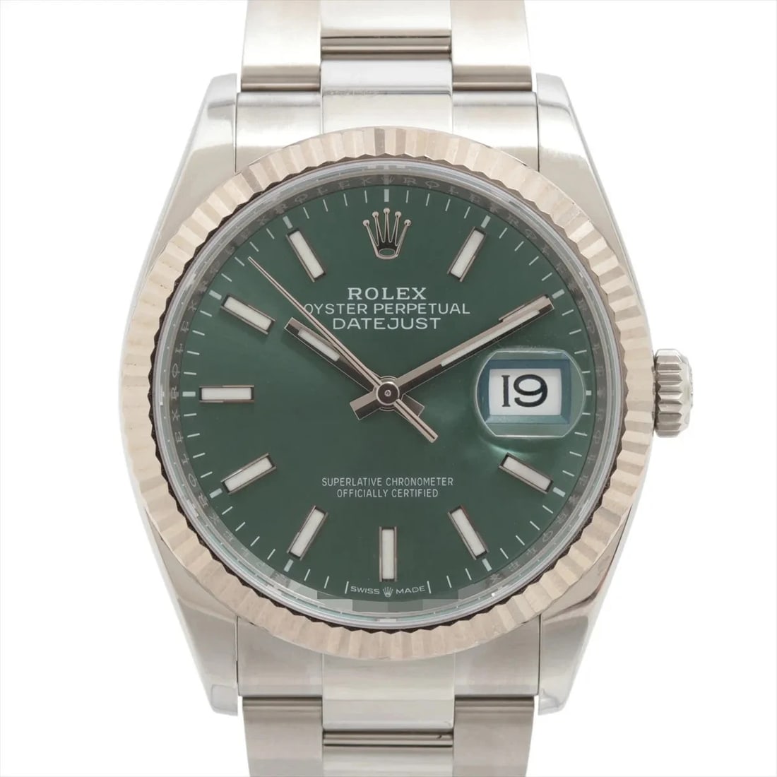 ROLEX DATEJUST 36 SS AT MINT GREEN DIAL OYSTER BRACELET WATCH: Rolex DATEJUST 36 SS AT Mint green dial oyster bracelet Watch Brand: Rolex Type/Style: Wristwatch Material: SS?WG Color: Dial Color mint green Size: Case:W1.2 x H1.2inch / W36 x H36 Circumference of W