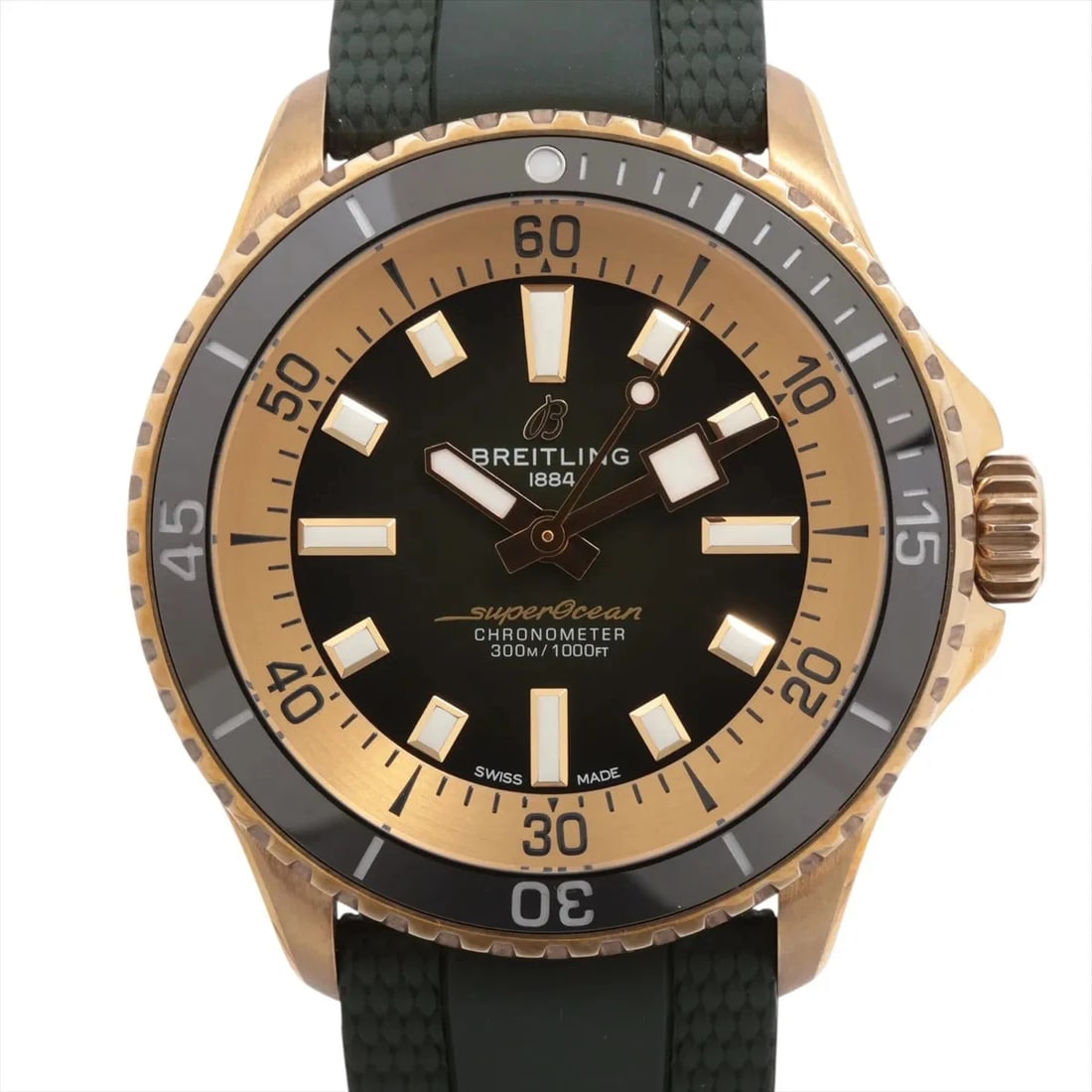 BREITLING SUPEROCEAN BRONZE RUBBER X BRONZE AT BLACK DIAL WATCH: Breitling Superocean Bronze Rubber x bronze AT black dial Watch Brand: Breitling Type/Style: Wristwatch Material: Bronze x rubber Color: Dial Color Black Size: Case:W1.6 x H1.6inch / W42 x H42 Circumf