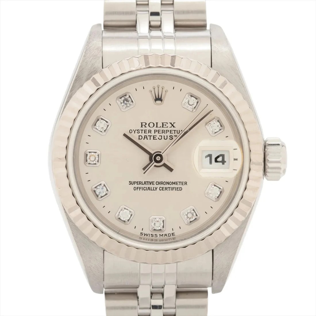 ROLEX LADY DATEJUSTSS AT SILVER-FACE WATCH: Rolex Lady DatejustSS AT Silver-Face Watch Brand: Rolex Type/Style: Wristwatch Material: SS?WG Color: Dial Color Silver Size: Case:W0.8 x H0.8inch / W26 x H26 Circumference of Wrist:6.3inch / 16 A