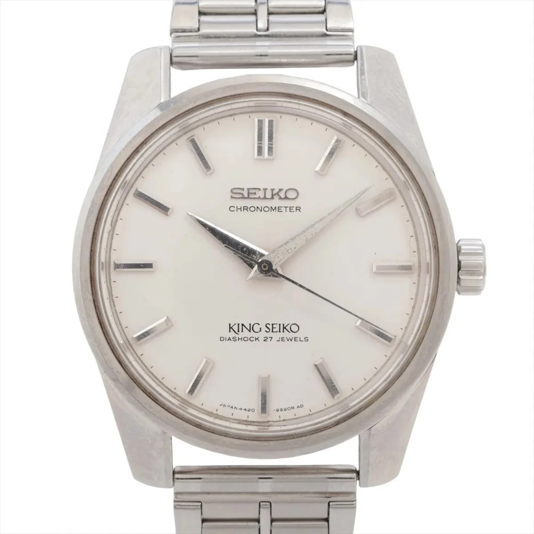 SEIKO KING SEIKO CHRONOMETER SS EXTERNAL WATCH: Seiko King Seiko Chronometer SS External Watch Brand: Seiko Type/Style: Wristwatch Material: SS?Non original SS Color: Dial Color Silver Size: Case:W1.2 x H1.2inch / W36 x H36 Circumference of Wrist:6