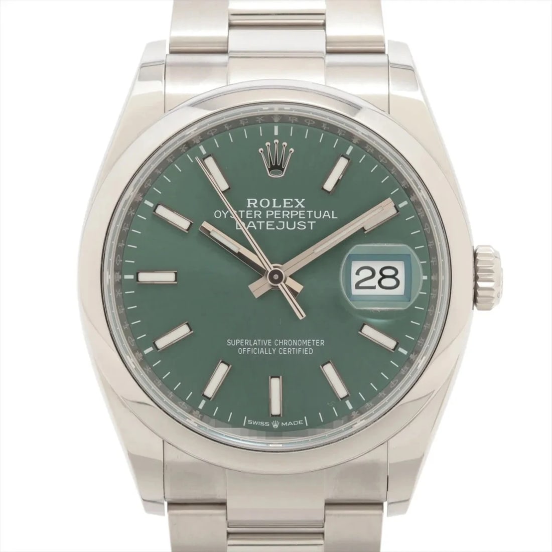 ROLEX DATEJUST 36 SS AT MINT GREEN DIAL WATCH: Rolex DATEJUST 36 SS AT Mint green dial Watch Brand: Rolex Type/Style: Wristwatch Material: SS Color: Dial Color mint green Size: Case:W1.2 x H1.2inch / W36 x H36 Circumference of Wrist:7.1inch / 18