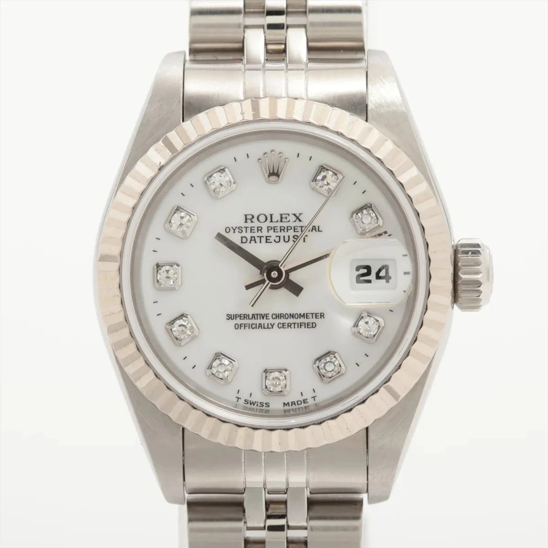ROLEX LADY DATEJUST SS AT WHITE DIAL WATCH: Rolex Lady Datejust SS AT white dial Watch Brand: Rolex Type/Style: Wristwatch Material: SS?WG Color: Dial Color White Size: Case:W0.8 x H0.8inch / W26 x H26 Circumference of Wrist:5.7inch / 14.5