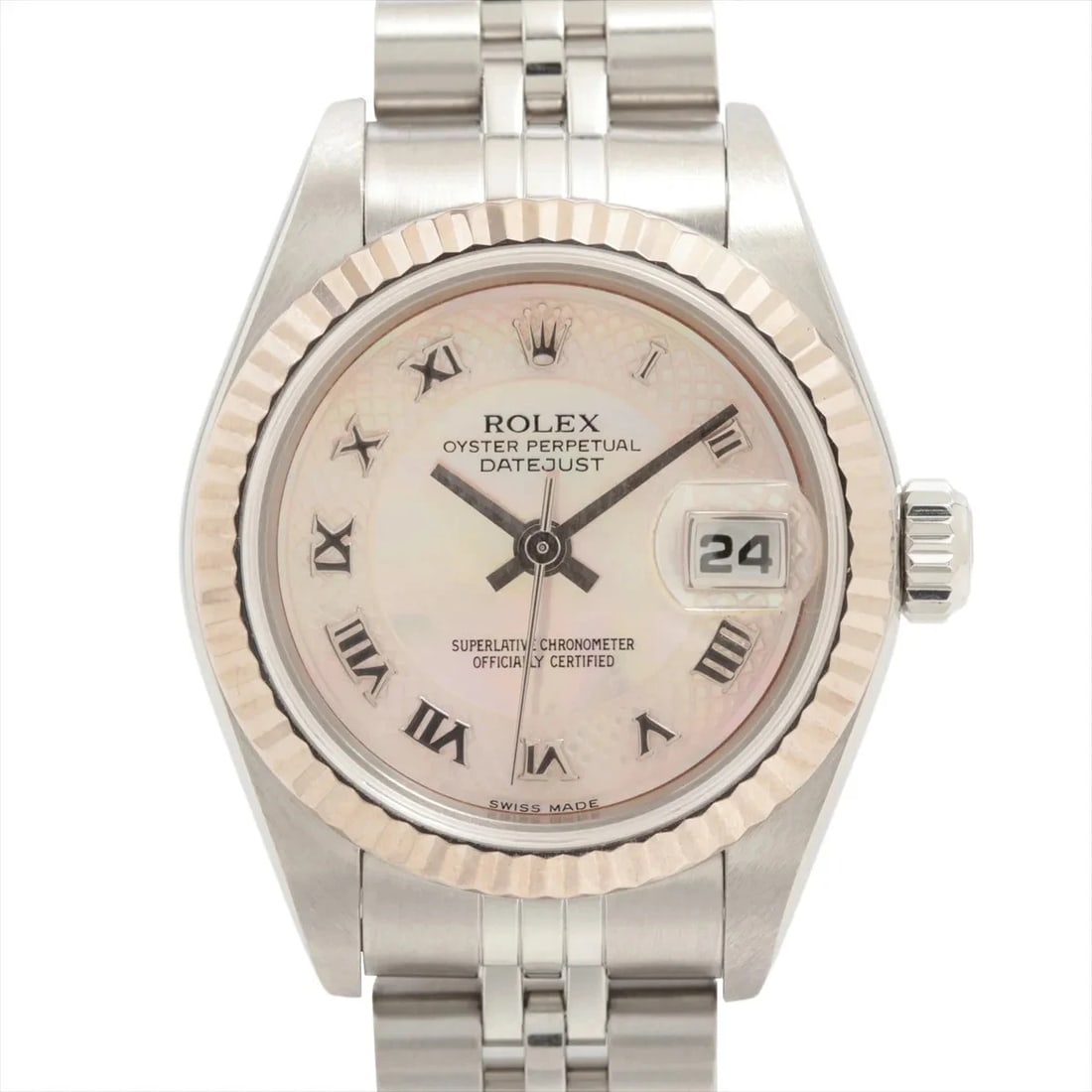 ROLEX LADY DATEJUST MOP DIAL WATCH: Rolex Lady Datejust MOP dial Watch Brand: Rolex Type/Style: Wristwatch Material: SS?WG Color: Dial Color Pink shell Size: Case:W0.8 x H0.8inch / W26 x H26 Circumference of Wrist:6.9inch / 17.5 Acc