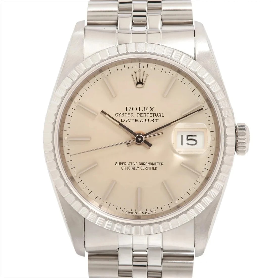 ROLEX DATEJUST 36 SS AT SILVER-FACE WATCH: Rolex DATEJUST 36 SS AT Silver-Face Watch Brand: Rolex Type/Style: Wristwatch Material: SS Color: Dial Color Silver Size: Case:W1.2 x H1.2inch / W36 x H36 Circumference of Wrist:7.3inch / 18.5 Acc
