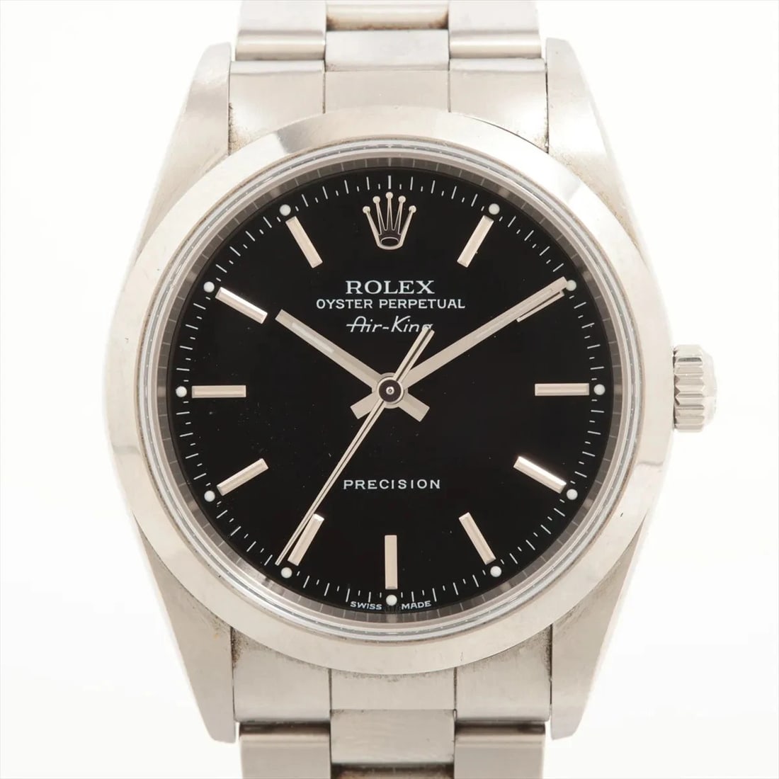 ROLEX AIR-KING SS AT BLACK DIAL WATCH: Rolex Air-King SS AT black dial Watch Brand: Rolex Type/Style: Wristwatch Material: SS Color: Dial Color Black Size: Case:W1.2 x H1.2inch / W34 x H34 Circumference of Wrist:5.7inch / 14.5 Accessor