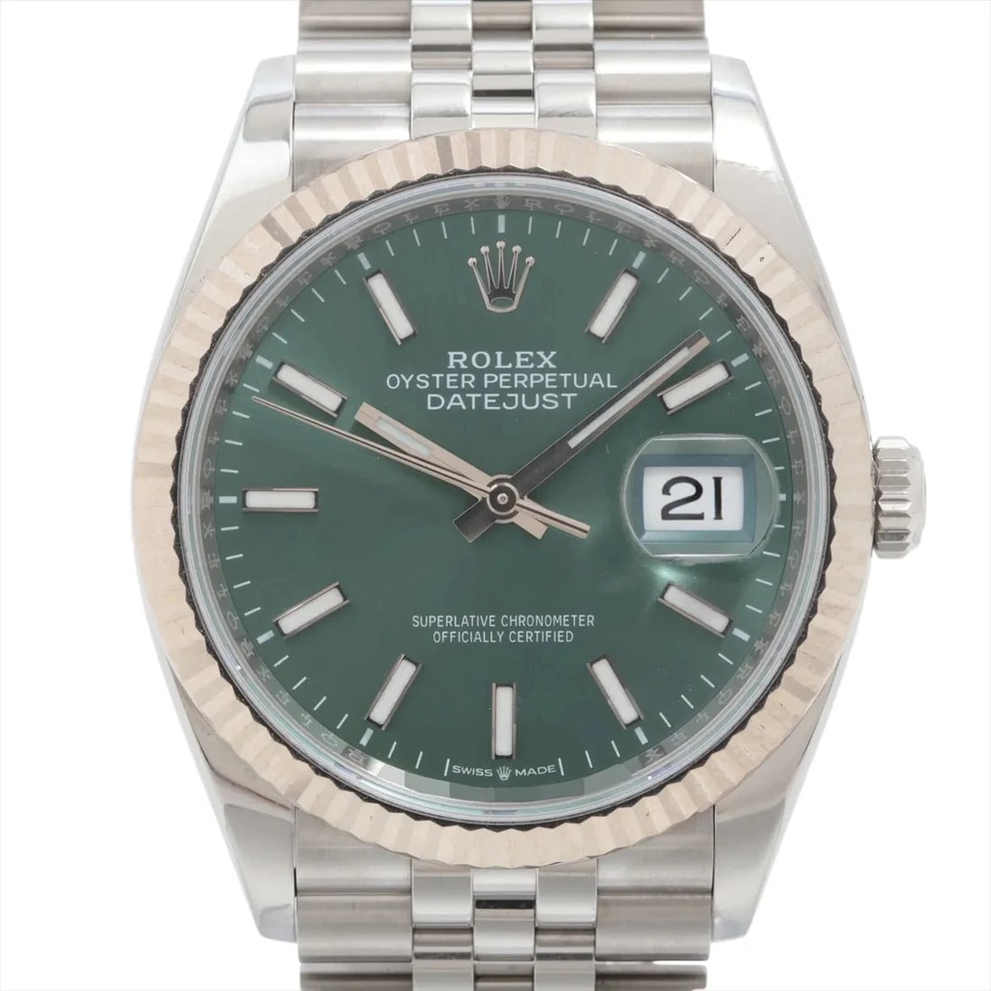ROLEX DATEJUST 36 SS AT MINT GREEN DIAL JUBILEE BRACELET WATCH: Rolex DATEJUST 36 SS AT Mint green dial jubilee bracelet Watch Brand: Rolex Type/Style: Wristwatch Material: SS?WG Color: Dial Color mint green Size: Case:W1.2 x H1.2inch / W36 x H36 Circumference of 