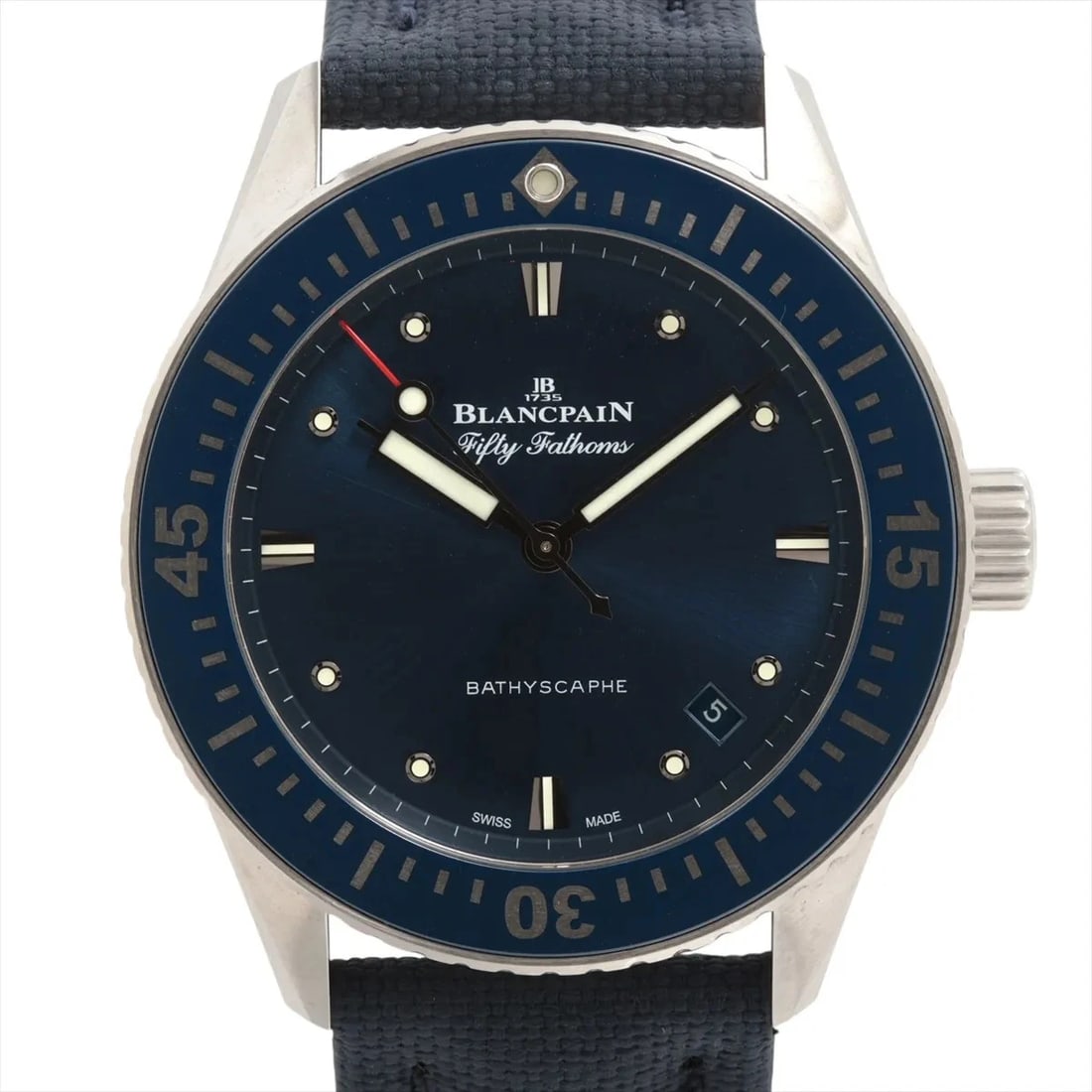 BLANCPAIN FIFTY FATHOMS BACHISKAHL NYLON X RUBBER AT BLUE WATCH: Blancpain Fifty Fathoms Bachiskahl Nylon x Rubber AT blue Watch Brand: Blancpain Type/Style: Wristwatch Material: SS x Nylon x Rubber Color: Dial Color Blue Size: Case:W1.2 x H1.2inch / W38 x H38 Circ