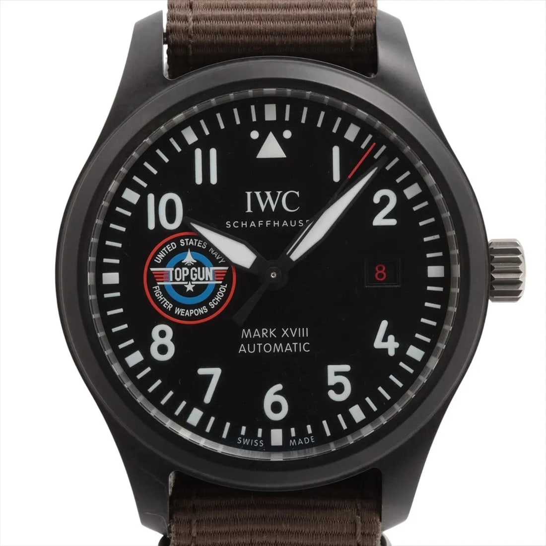 IWC PILOT WATCH MARK XVIII TOP GUN WATCH: IWC Pilot Watch Mark XVIII TOP GUN Watch Brand: IWC Type/Style: Wristwatch Material: CE x SS x TI x nylon Color: Dial Color Black Size: Case:W1.6 x H1.6inch / W40 x H40 Circumference of Wrist:7.3inch 