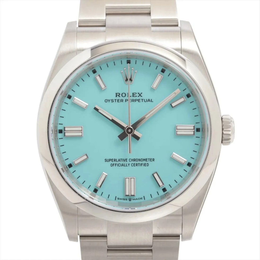ROLEX OYSTER PERPETUAL 36 SS AT TURQUOISE DIAL WATCH: Rolex Oyster Perpetual 36 SS AT Turquoise dial Watch Brand: Rolex Type/Style: Wristwatch Material: SS Color: Dial Color Turquoise Size: Case:W1.2 x H1.2inch / W36 x H36 Circumference of Wrist:6.9inch 