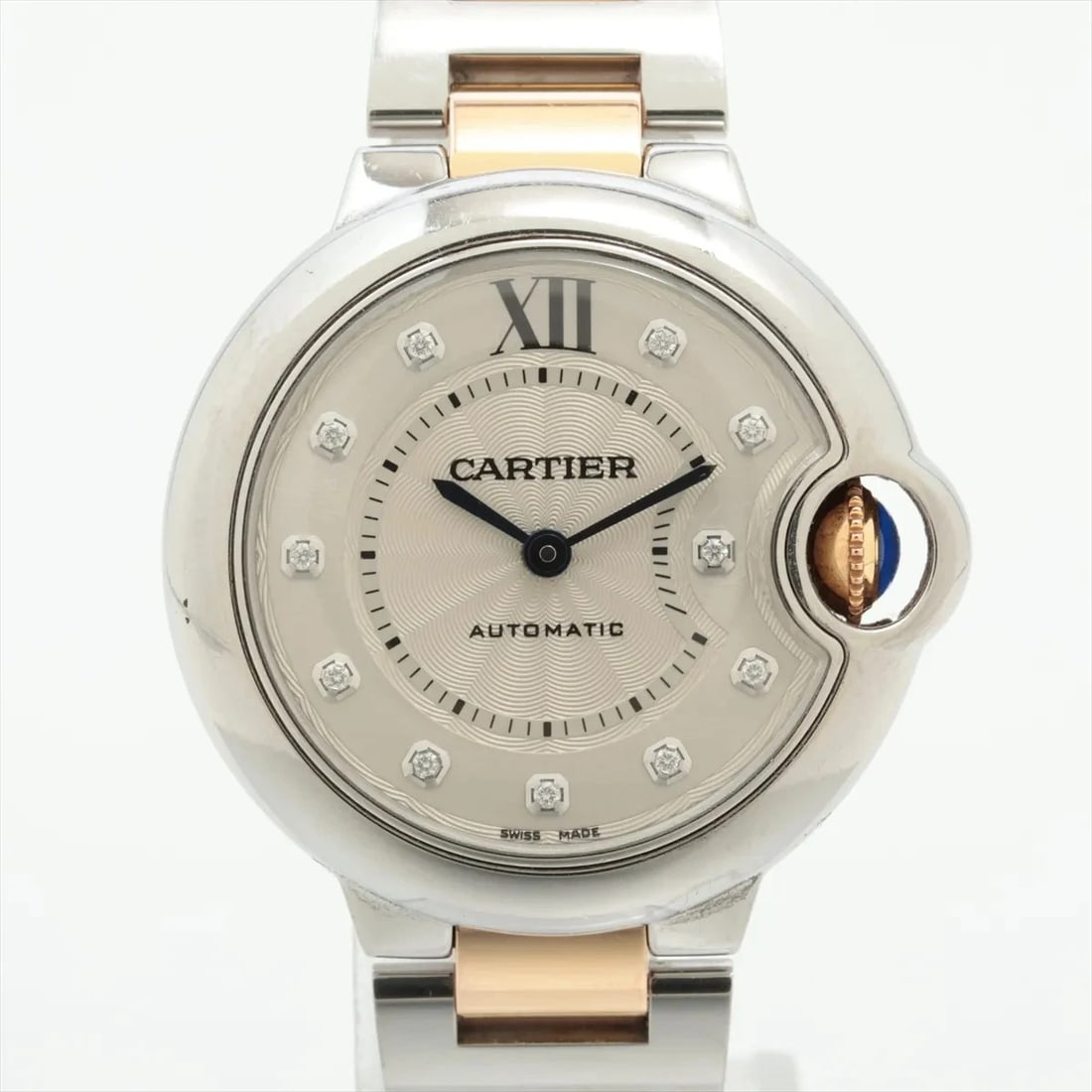 CARTIER BALLON BLEU SILVER-FACE WATCH: Cartier Ballon Bleu Silver-Face Watch Brand: Cartier Type/Style: Wristwatch Material: PG?SS Color: Dial Color Silver Size: Case:W1.2 x H1.2inch / W33 x H33 Circumference of Wrist:6.3inch / 16 Acce