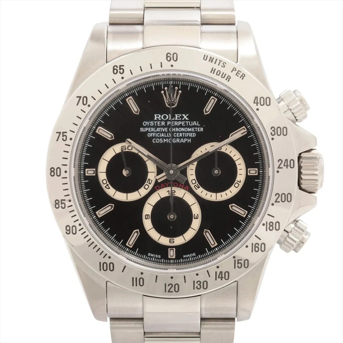 ROLEX COSMOGRAPH DAYTONA SS AT BLACK DIAL WATCH: Rolex Cosmograph Daytona SS AT black dial Watch Brand: Rolex Type/Style: Wristwatch Material: SS Color: Dial Color Black Size: Case:W1.6 x H1.6inch / W40 x H40 Accessories: None Accessorie