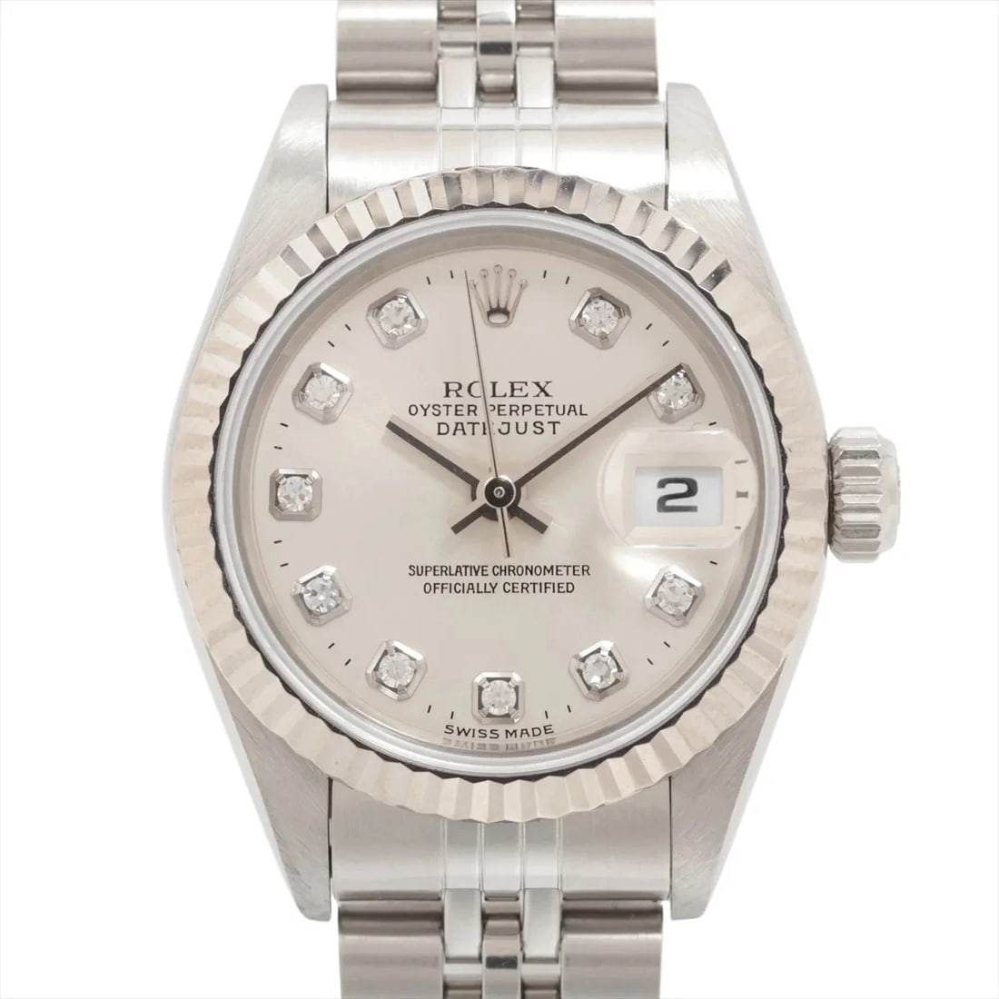 ROLEX LADY DATEJUST SS AT SILVER-FACE WATCH: Rolex Lady Datejust SS AT Silver-Face Watch Brand: Rolex Type/Style: Wristwatch Material: SS?WG Color: Dial Color Silver Size: Case:W0.8 x H0.8inch / W26 x H26 Circumference of Wrist:6.7inch / 17