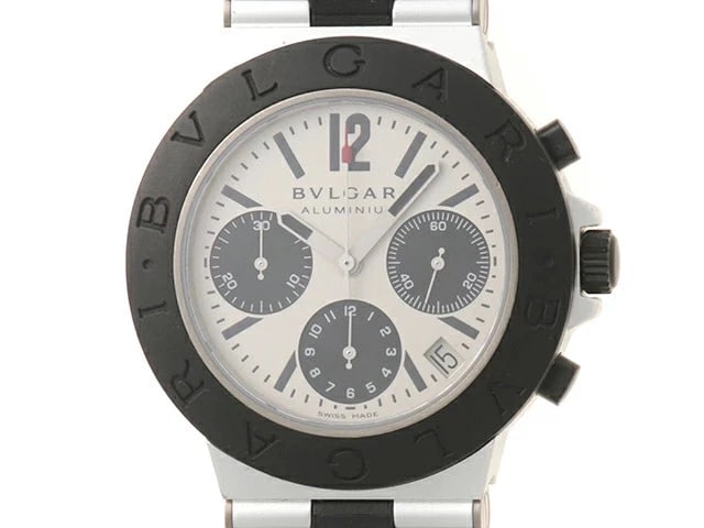 BVLGARI WATCH ALUMINUM CHRONOGRAPH WRIST WATCH: BVLGARI watch aluminum chronograph Wrist Watch Brand: BVLGARI Type/Style: Wristwatch Material: rubber Color: Dial Color Silver Size: case: approx. 38mm Arm circumference: approx. length 17.5-21.5cm Ca