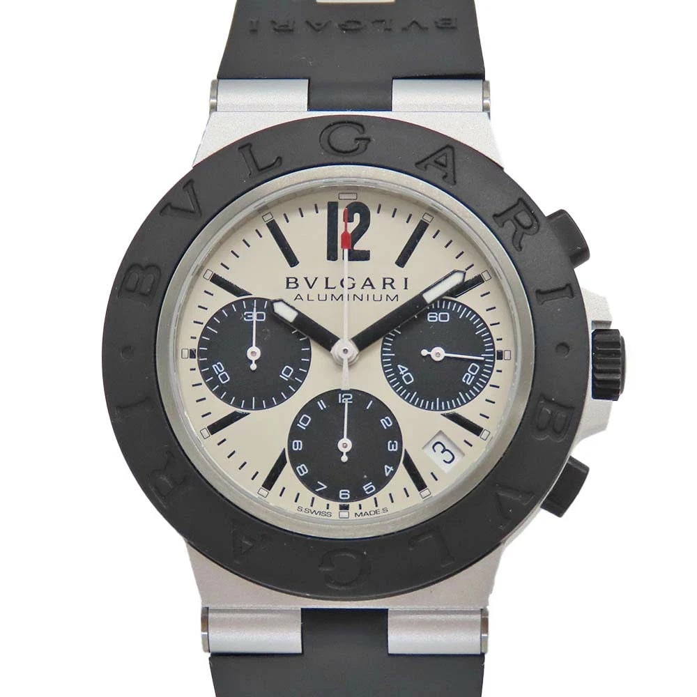 BVLGARI ALUMINUM CHRONOGRAPH WRIST WATCH MEN WATCH: BVLGARI aluminum chronograph Wrist watch Men Watch Brand: BVLGARI Type/Style: Wristwatch Material: Case material aluminum Color: Dial Color beige Size: case: approx. 40.0mm Arm circumference: approx. 