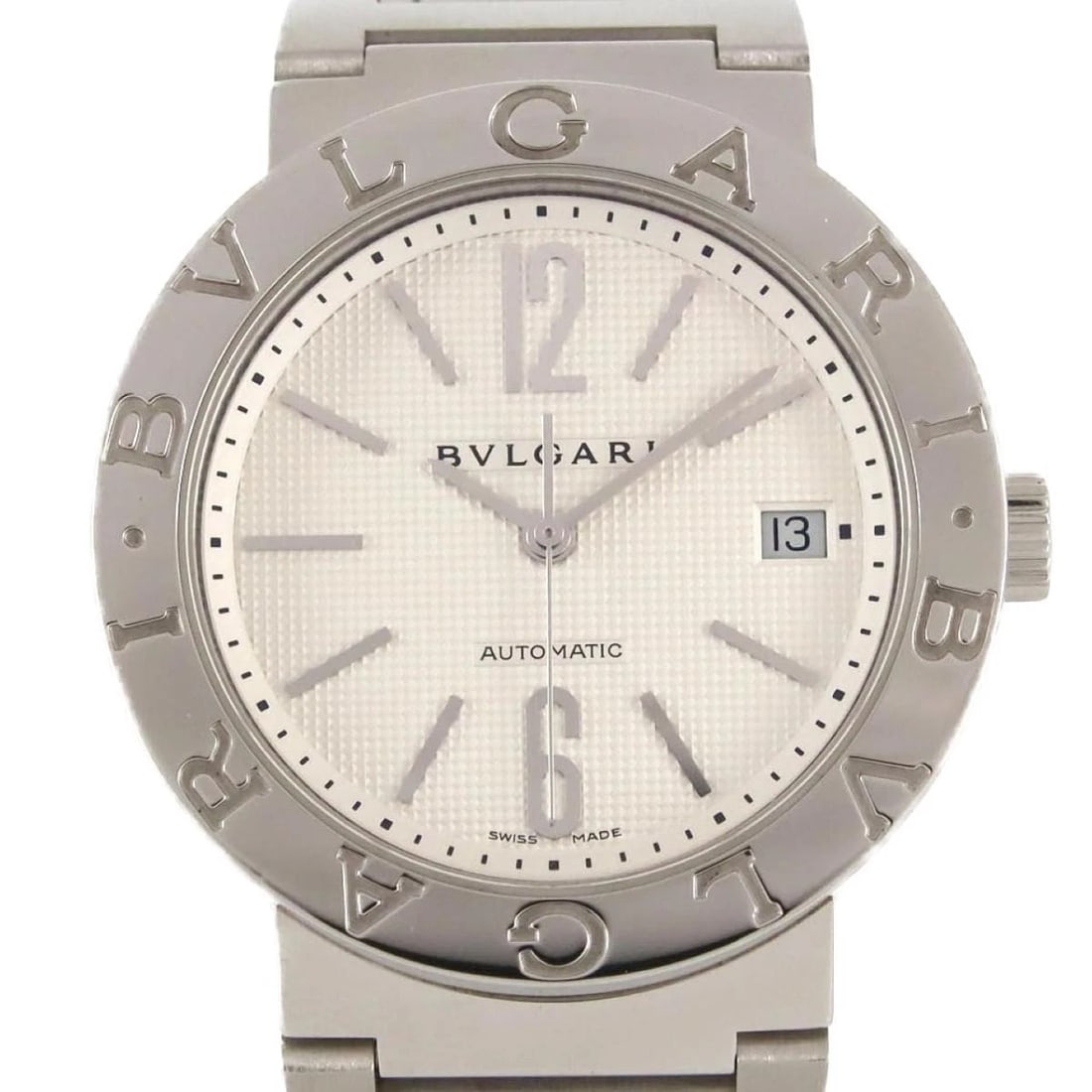 BVLGARI AT WRIST WATCH: BVLGARI AT Wrist Watch Brand: BVLGARI Type/Style: Wristwatch Material: Case: Stainless Steel Bracelet: Stainless Steel Color: Dial Color White Size: Case diameter: 38mm Maximum arm circumference: 19.0