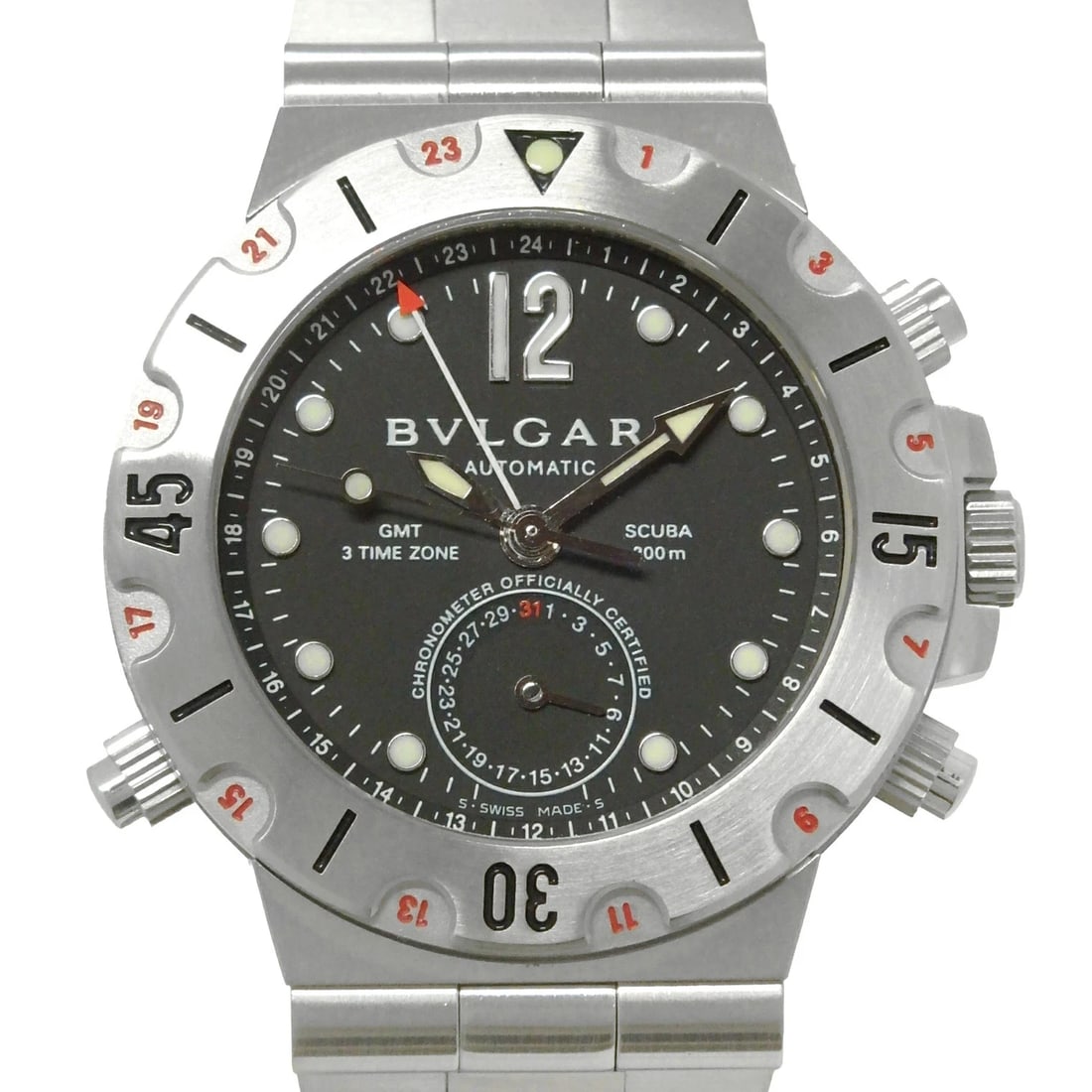 BVLGARI DIAGONO SCUBA GMT AUTOMATIC DS WRIST WATCH: BVLGARI Diagono scuba GMT automatic DS Wrist Watch Brand: BVLGARI Type/Style: Wristwatch Material: SS Color: Dial Color none Size: Case width (mm) 38 Arm circumference (cm) 17 Accessories: None