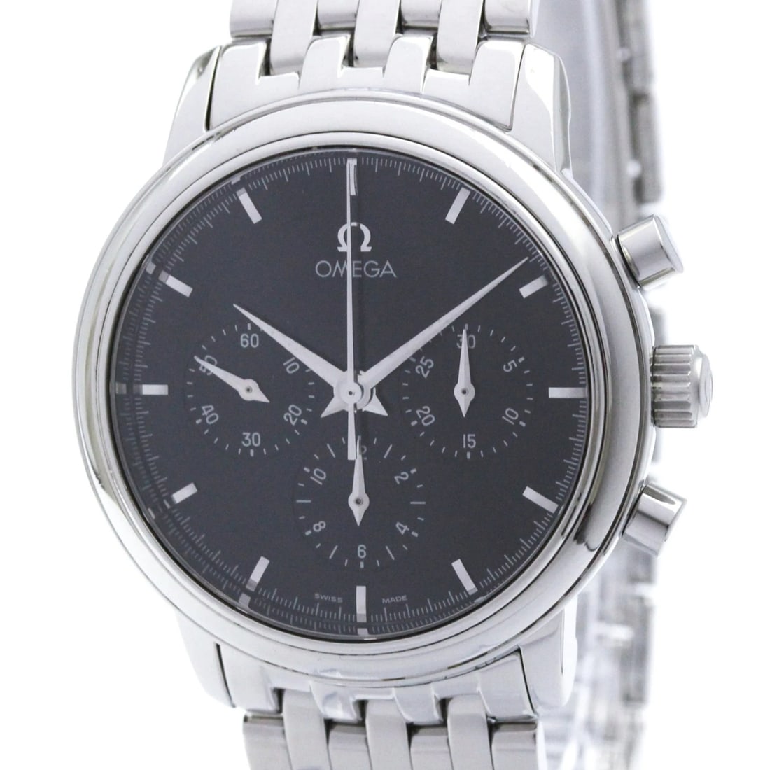 OMEGA DEVIL PRESTIGE CHRONOGRAPH WRIST WATCH: OMEGA devil prestige chronograph Wrist Watch Brand: OMEGA Type/Style: Wristwatch Material: (case)]: Stainless steel (SS) Color: Dial Color Black Size: [Case width]: 36mm / 1.42'' Accessories: None