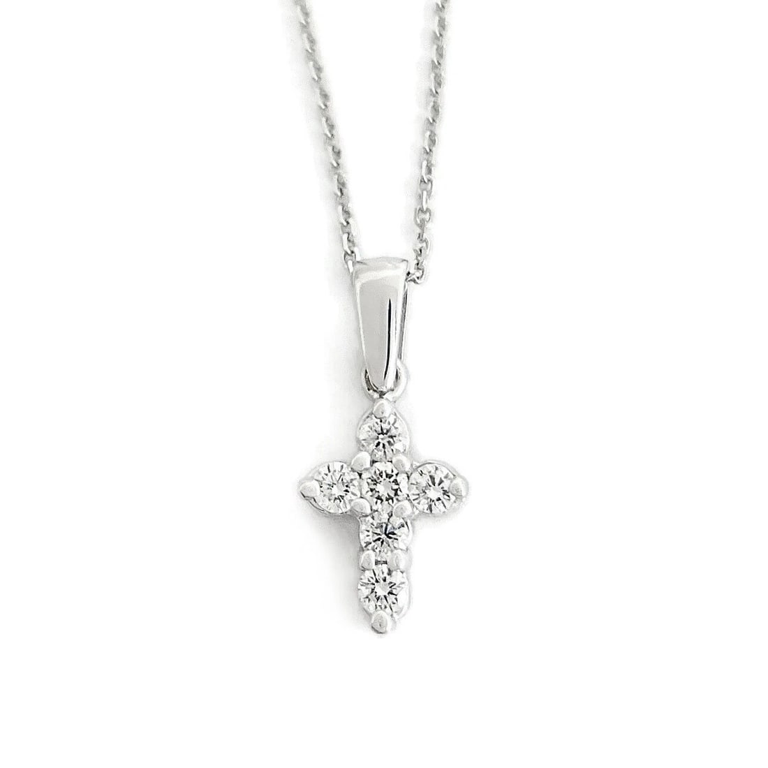 SMALL DIAMOND CROSS PENDANT NECKLACE 14K WHITE GOLD: Small Diamond Cross Pendant Necklace 14K White Gold Brand: Unbranded Type/Style: Necklace Material: 14K White Gold, Main Stone Natural Color: Silver Size: Length: 16 inches Pendant: 18.8 mm x 8.5 mm