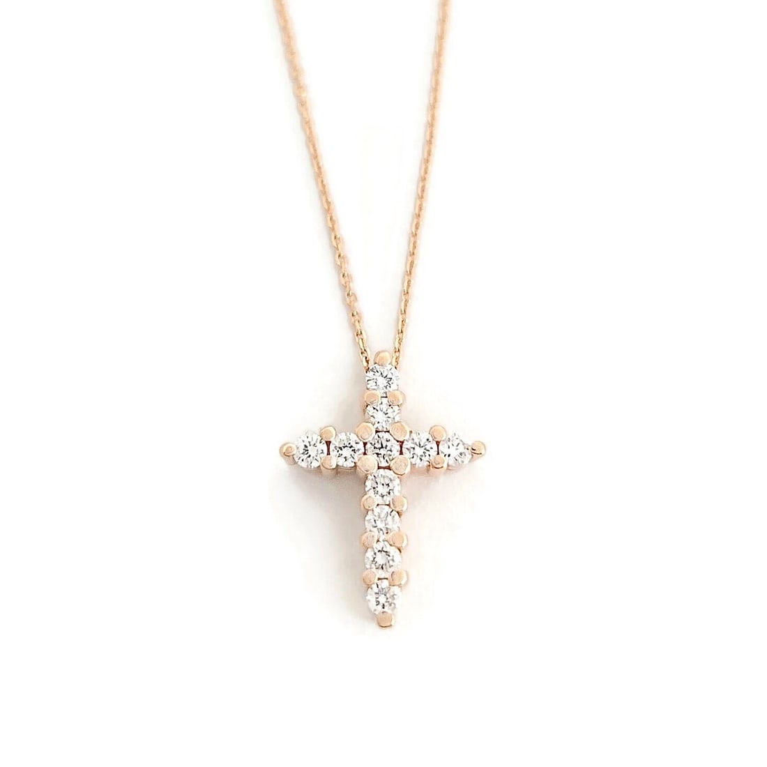 SMALL DIAMOND CROSS PENDANT NECKLACE 14K PINK ROSE GOLD: Small Diamond Cross Pendant Necklace 14K Pink Rose Gold Brand: Unbranded Type/Style: Necklace Material: 14K Pink Rose Gold, Main Stone Natural Color: Gold Size: Length: 16 inches Pendant: 15 mm x
