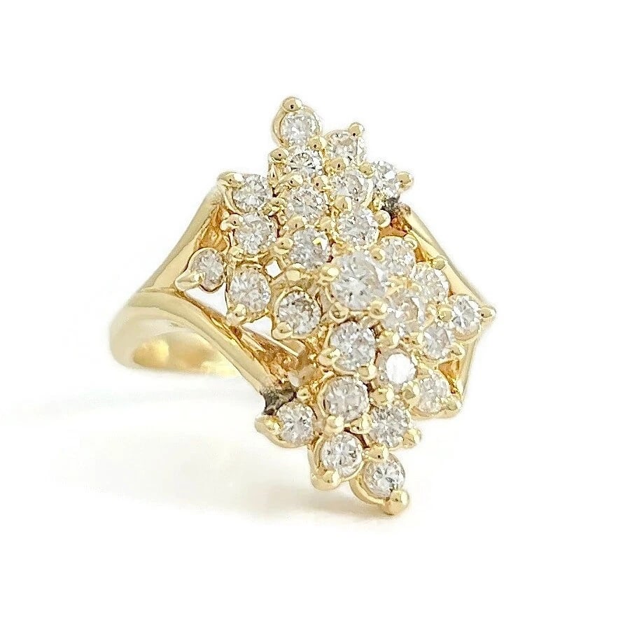 ESTATE DIAMOND CLUSTER COCKTAIL STATEMENT RING 14K YELLOW GOLD (1 of 3)