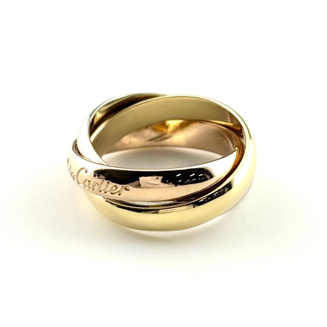 CARTIER TRINITY RING: CARTIER Trinity Ring Brand: CARTIER Type/Style: Ring Material: 18K YG WG PG Color: YG WG PG Size: US 5 to 5.5 Accessories: None Accessories Notice: When purchasing pre-owned goods, please refer to