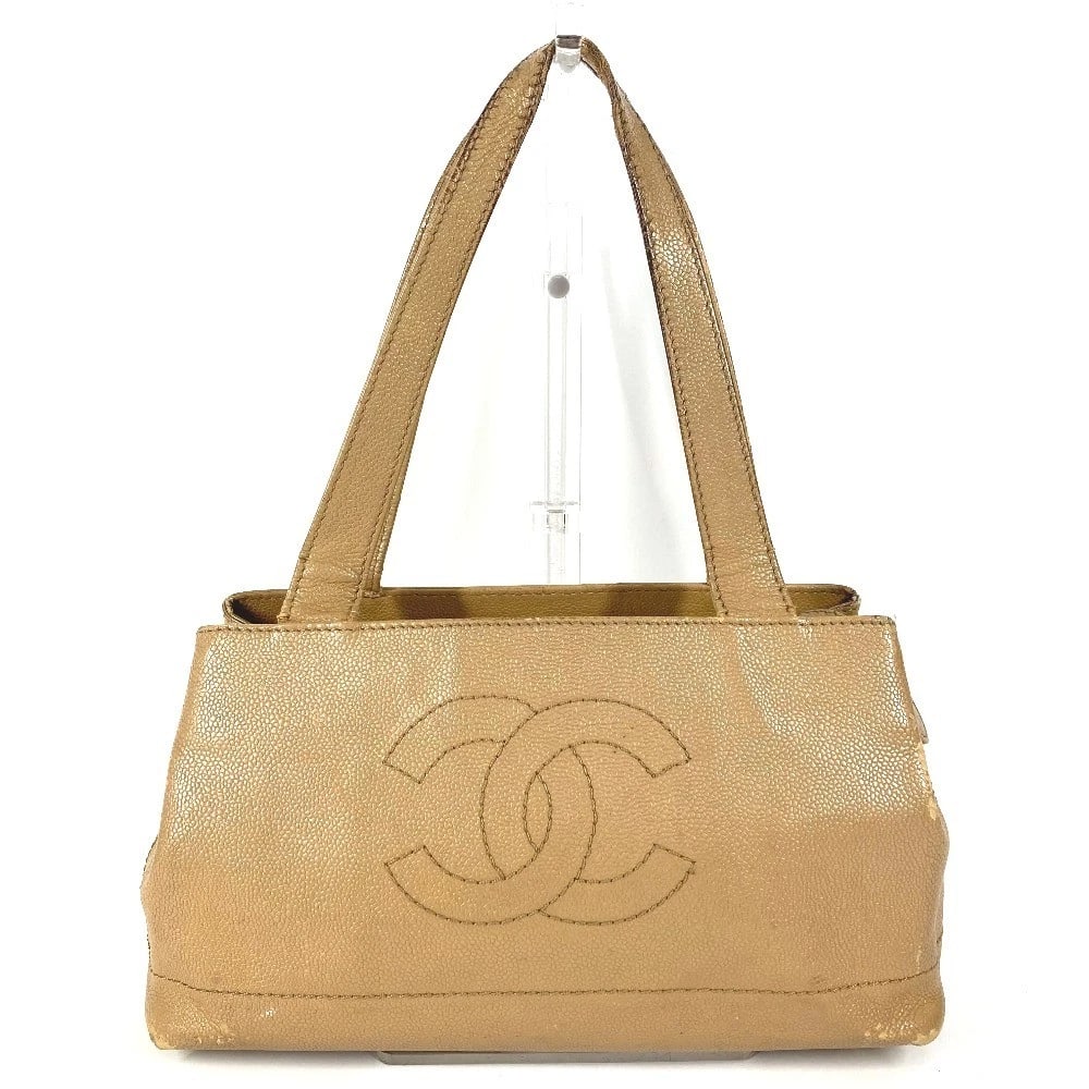 CHANEL CC CC MARK LOGO TOTE BAG SHOULDER BAG: CHANEL CC CC Mark logo Tote Bag Shoulder Bag Brand: CHANEL Type/Style: Shoulder Bag Material: Caviar Leather Color: Beige Size: W11.8?H6.7?D4.1inch / W30cm?H17cm?D10.5cm Accessories: None