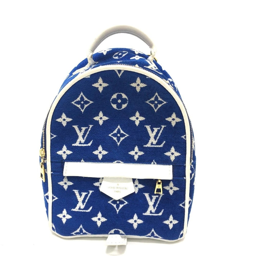 LOUIS VUITTON MONOGRAM JACQUARD PALM SPRINGS MINI BACKPACK: LOUIS VUITTON Monogram jacquard Palm Springs Mini Backpack Brand: LOUIS VUITTON Type/Style: Backpack Material: Jacquard / Monogram jacquard Color: bluexGoldHardware Size: W6.3?H8.7?D3.5inch / W16cm?H2