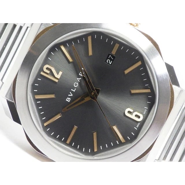 BVLGARI WATCH OCTO ROMA GREY AUTOMATIC SS/18K PINK GOLD WATCH: Bvlgari Watch Octo Roma Grey Automatic Ss/18K Pink Gold Watch Brand: BVLGARI Type/Style: Wristwatch Material: Stainless steel x 18K pink gold Color: None Size: Case size: 41mm Accessories: None