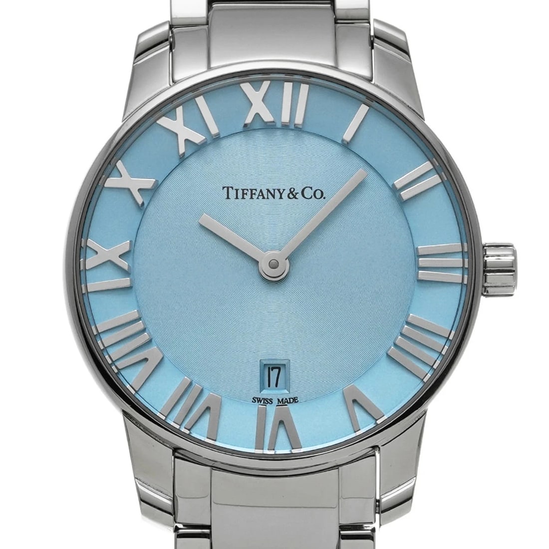 TIFFANY&CO. WATCH ATLAS QUARTZ ICE BLUE STAINLESS STEEL WATCH: Tiffany&Co. Watch Atlas Quartz Ice Blue Stainless Steel Watch Brand: TIFFANY&CO. Type/Style: Wristwatch Material: SS Color: BLUE Size: Case size: 29mm Wrist size: Approx. 18cm Accessories: None
