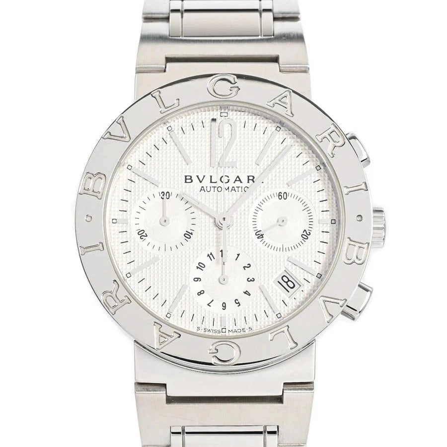 BVLGARI WATCH CHRONOGRAPH AUTOMATIC DATE WATCH: Bvlgari Watch Chronograph Automatic Date Watch Brand: BVLGARI Type/Style: Wristwatch Material: SS Color: SILVER Size: Case size: 38mm Wrist size: 18cm Accessories: None Accessories Notice: