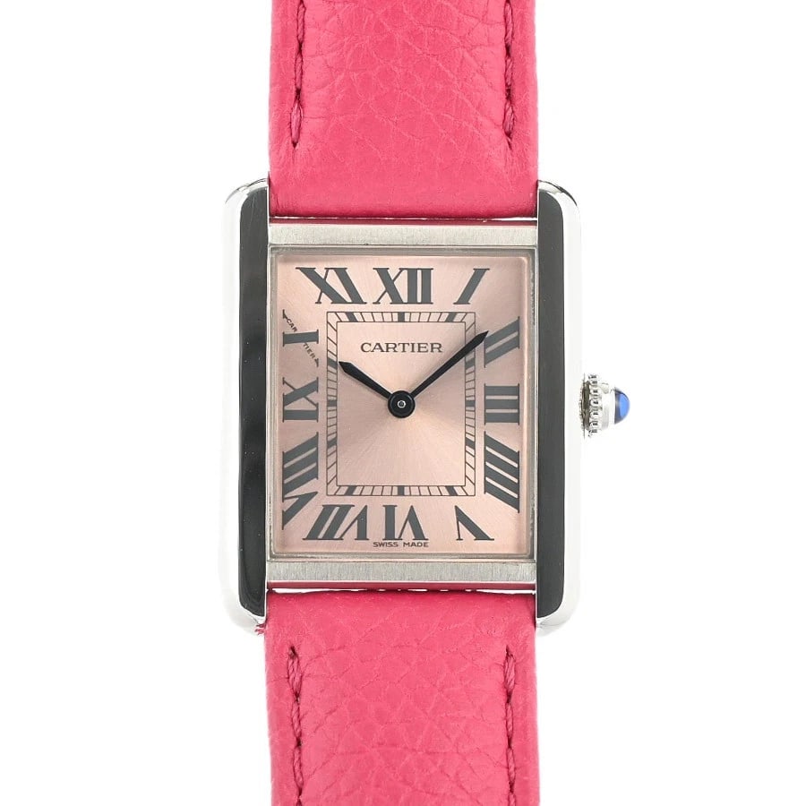 CARTIER WATCH TANK SOLO SM QUARTZ PINK STAINLESS STEEL/LEATHER WATCH: Cartier Watch Tank Solo Sm Quartz Pink Stainless Steel/Leather Watch Brand: CARTIER Type/Style: Wristwatch Material: Stainless steel/Leather Color: PINK Size: Case size: 24mm Accessories: None