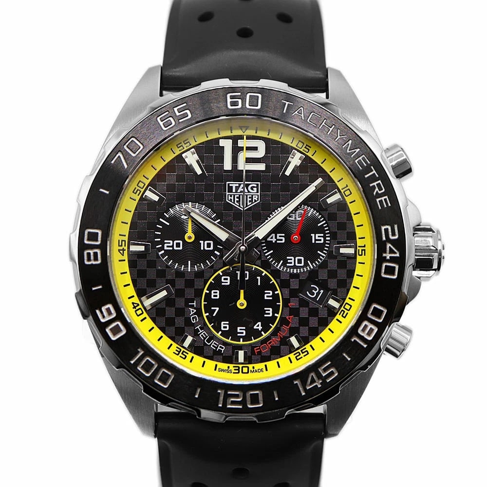 TAG HEUER WATCH FORMULA CHRONOGRAPH QUARTZ BLACK WATCH: Tag Heuer Watch Formula Chronograph Quartz Black Watch Brand: TAG HEUER Type/Style: Wristwatch Material: SS Color: BLACK DIAL Size: Case size: 43mm Wrist size: 19.0cm Accessories: None Acc