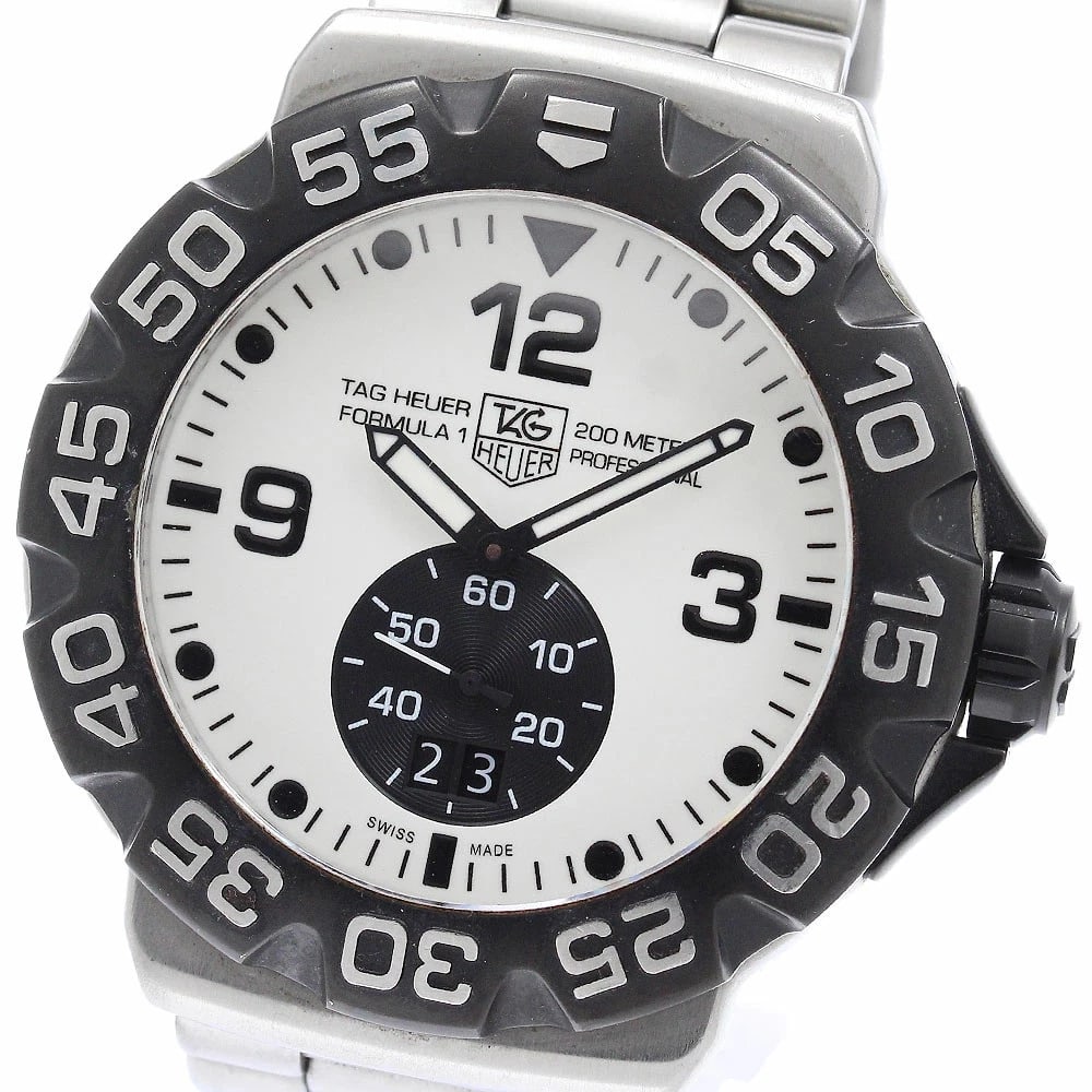 TAG HEUER WATCH FORMULA GRAND DATE QUARTZ WATCH: Tag Heuer Watch Formula Grand Date Quartz Watch Brand: TAG HEUER Type/Style: Wristwatch Material: SS Color: WHITE/BLACK Size: Case size: 44mm Wrist size: Approx. 17cm Accessories: None Accessories