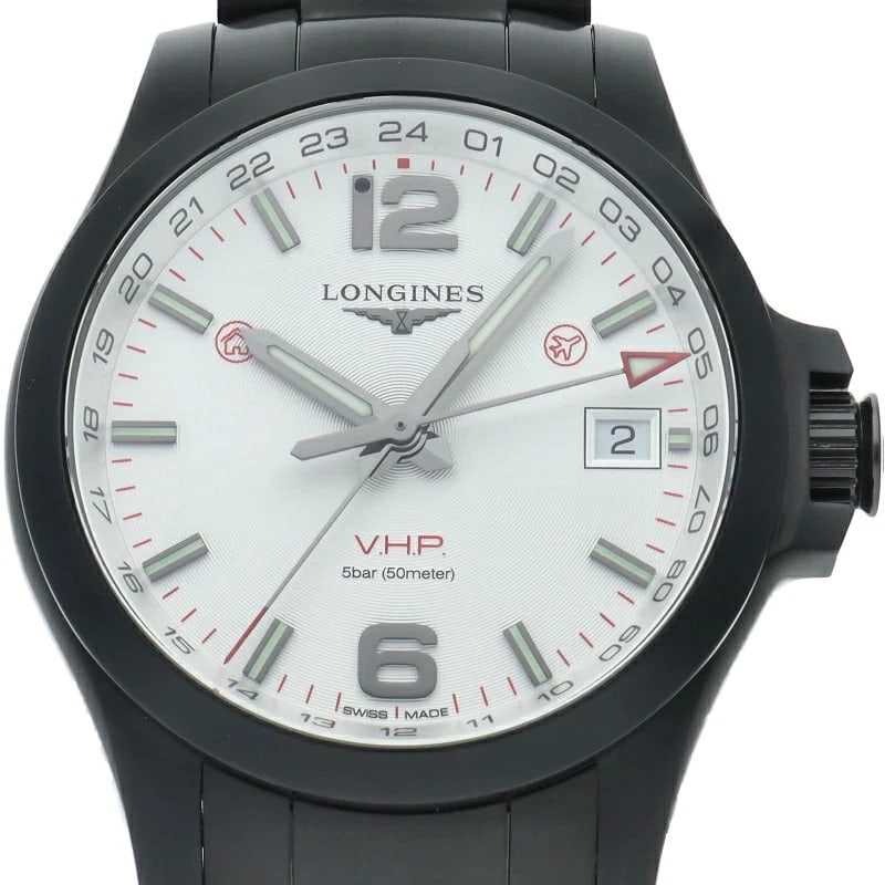 LONGINES WATCH CONQUEST V.H.P. GMT QUARTZ DATE WHITE DIAL WATCH (1 of 4)