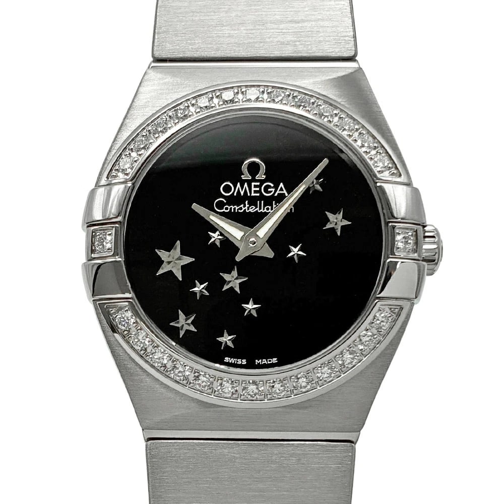 OMEGA WATCH CONSTELLATION QUARTZ DIAMOND WATCH: Omega Watch Constellation Quartz Diamond Watch Brand: OMEGA Type/Style: Wristwatch Material: SS/Diamonds Color: BLACK Size: Case size: 24mm Wrist size: Approx. 166mm Accessories: None Acce