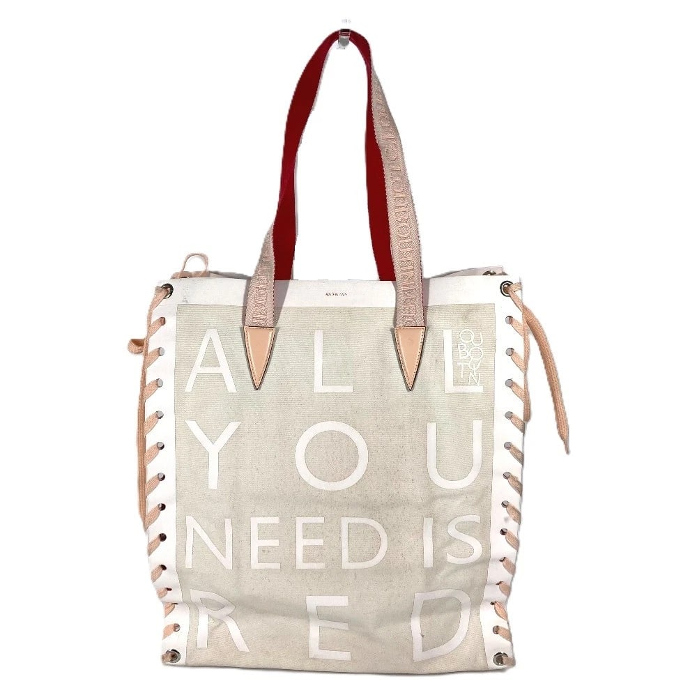 CHRISTIAN LOUBOUTIN VERTICAL TOTE BAG: Christian Louboutin Vertical Tote Bag Brand: Christian Louboutin Type/Style: Shoulder Bag Material: Canvas/Leather Color: White/Pink Size: W13.0?H15.0?D4.7inch / W33cm?H38cm?D12cm Accessories: None