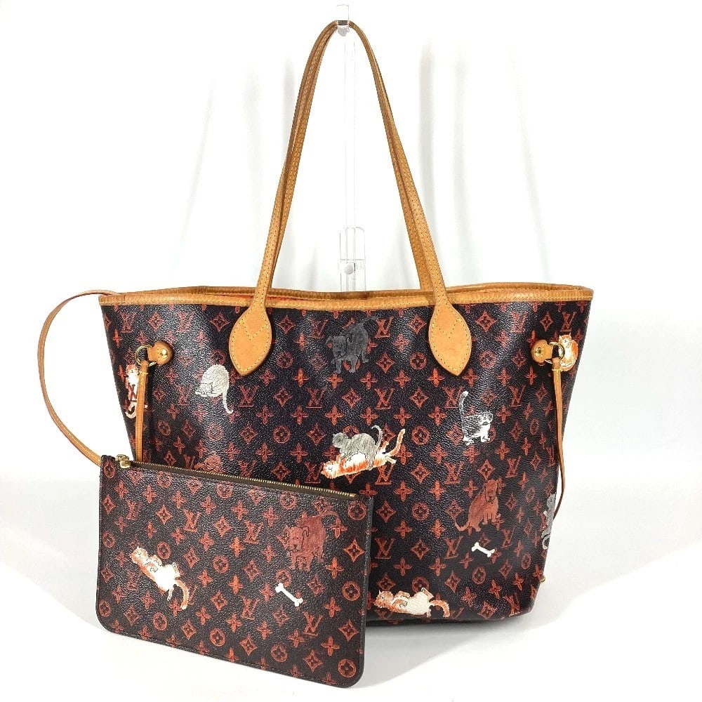 LOUIS VUITTON MONOGRAM CATGRAM NEVERFULL MM SHOULDER BAG: LOUIS VUITTON Monogram Catgram Neverfull MM Shoulder Bag Brand: Louis Vuitton Type/Style: Tote Bag Material: MonogramCanvas / Leather Color: Brown/Orange Size: W12.6?H11.0?D5.7inch / W32cm?H28cm?D14.5