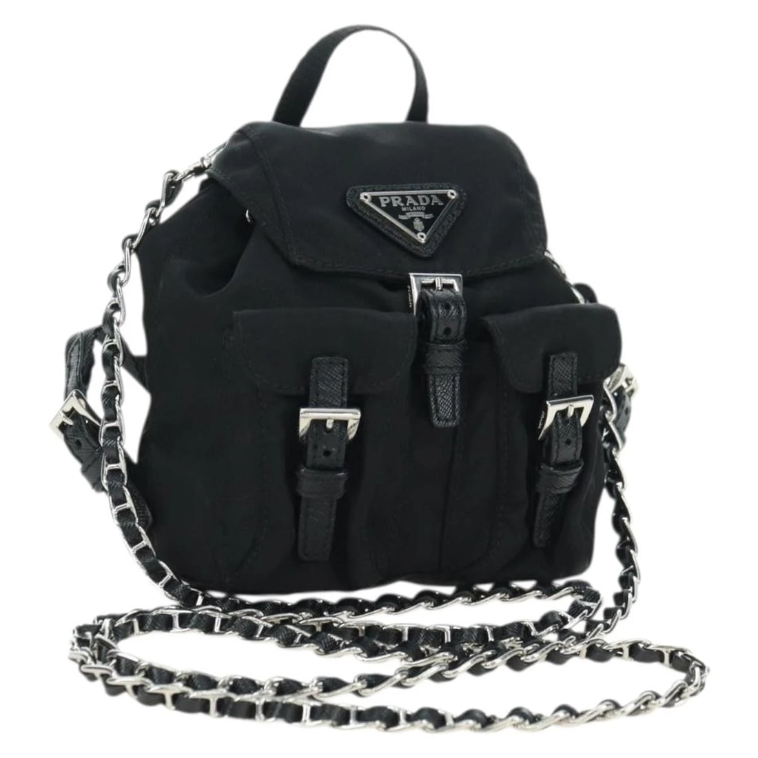PRADA CHAIN SHOULDER BAG NYLON BLACK SILVER (1 of 6)