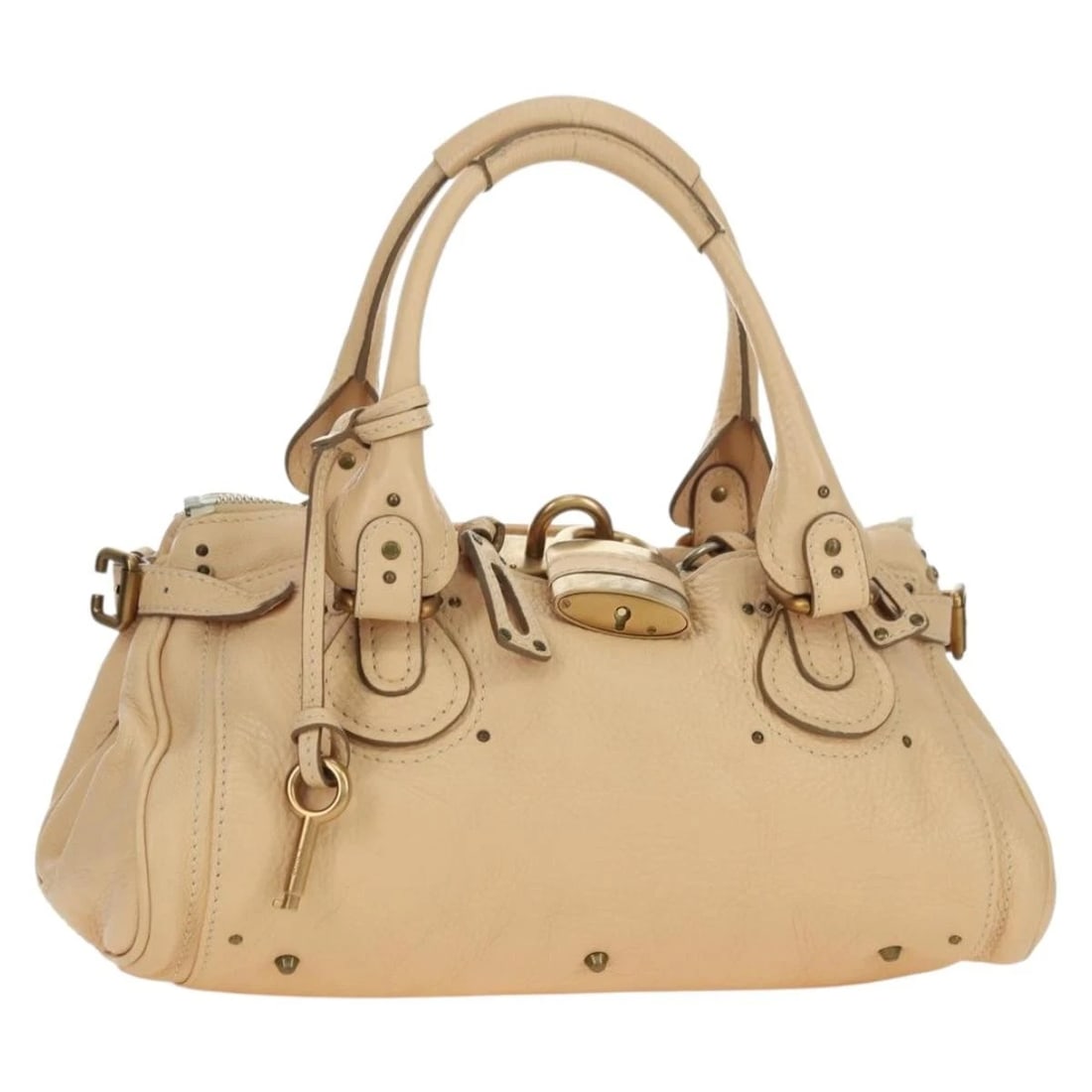 CHLOE PADDINGTON HAND BAG LEATHER BEIGE GOLD SILVER: Chloe Paddington Hand Bag Leather Beige Gold Silver Brand: Chloe Type/Style: Hand Bag Material: Leather Color: Beige/Gold/Silver Size: Size(Inch)W14.2 x H7.5 x D7.9inch(Approx) Handle Drop:7.9inch(App