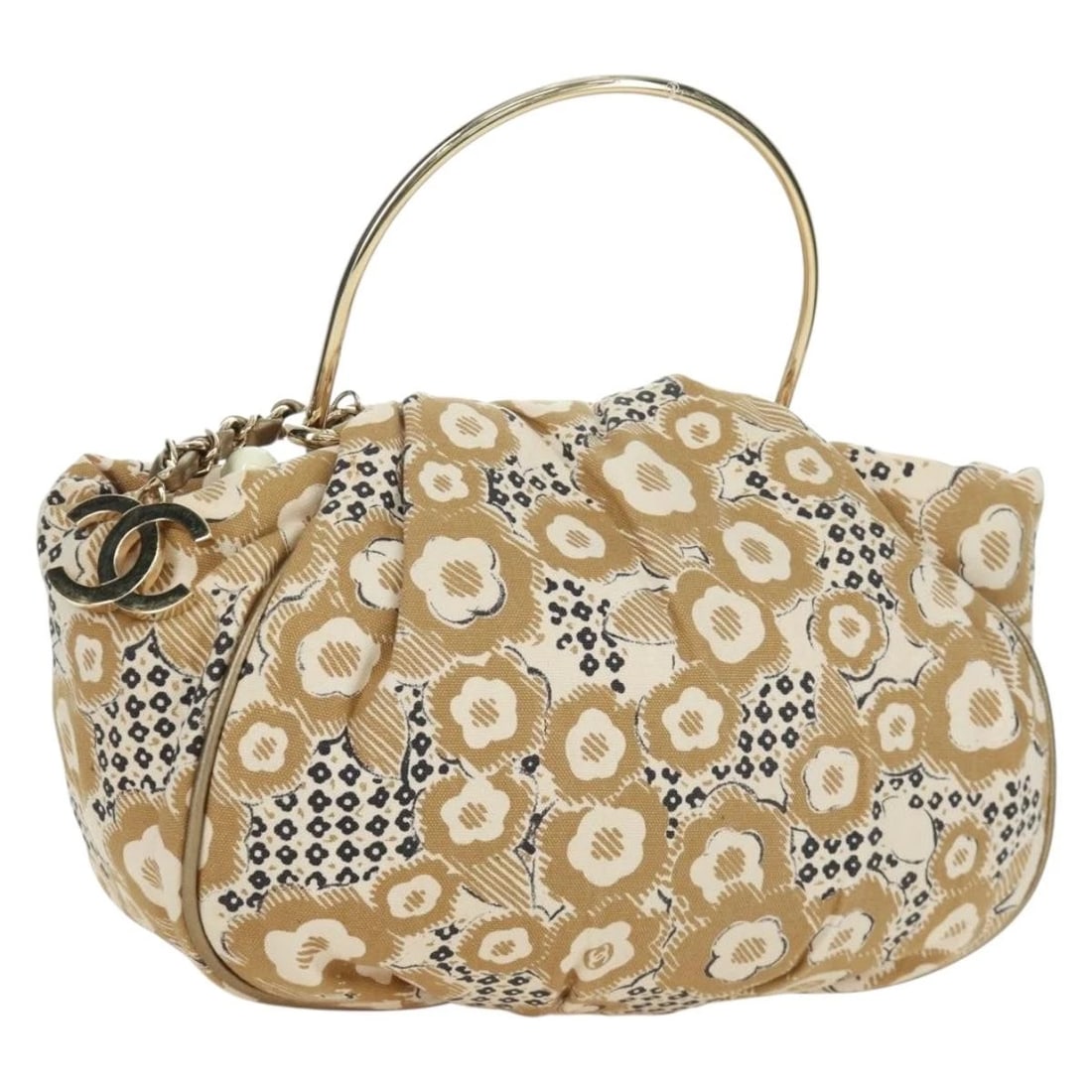 CHANEL CAMELIA HAND BAG CANVAS BEIGE GOLD: CHANEL Camelia Hand Bag Canvas Beige Gold Brand: CHANEL Type/Style: Hand Bag Material: Canvas Color: Beige/Gold Size: Size(Inch) W12.2 x H9.1 x D3.9inch(Approx) Handle Drop:5.9inch(Approx) Accesso