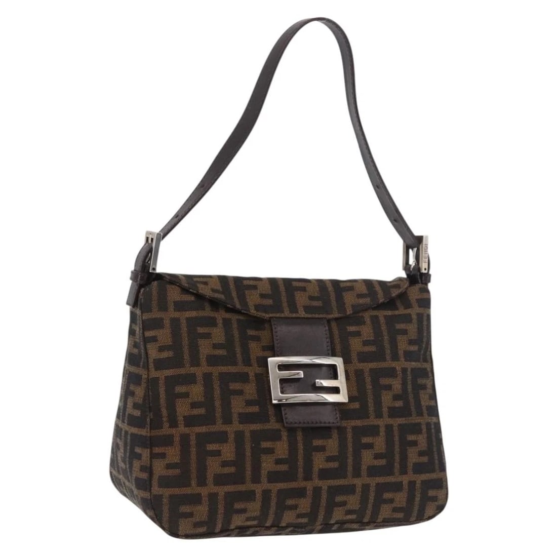 FENDI ZUA CANVAS MAMMA BAGUETTE SHOULDER BAG BLACK BROWN: FENDI Zua Canvas Mamma Baguette Shoulder Bag Black Brown Brand: FENDI Type/Style: Shoulder Bag Material: Zucca Canvas Color: Black/Brown Size: Size(Inch)W9.4 x H7.5 x D5.1inch(Approx) Accessories: