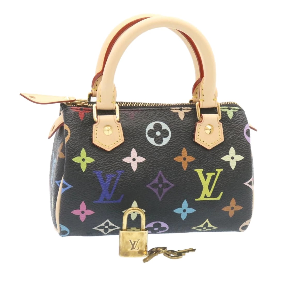 LOUIS VUITTON MONOGRAM MULTICOLOR MINI SPEEDY HAND BAG BLACK: LOUIS VUITTON Monogram Multicolor Mini Speedy Hand Bag Black Brand: LOUIS VUITTON Type/Style: Hand Bag Material: Monogram Multicolor Canvas Color: Black Size: Size(Inch) W6.3 x H4.3 x D2.8inch(Approx)