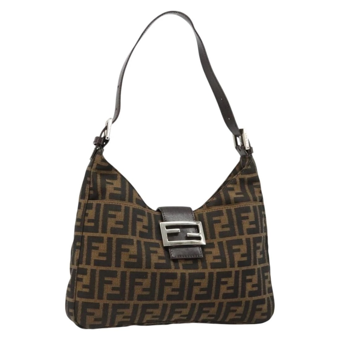 FENDI ZUA CANVAS MAMMA BAGUETTE SHOULDER BAG BLACK BROWN: FENDI Zua Canvas Mamma Baguette Shoulder Bag Black Brown Brand: FENDI Type/Style: Shoulder Bag Material: Zucca Canvas Color: Black/Brown Size: Size(Inch)W11.4 x H8.3 x D1.6inch(Approx) Accessories