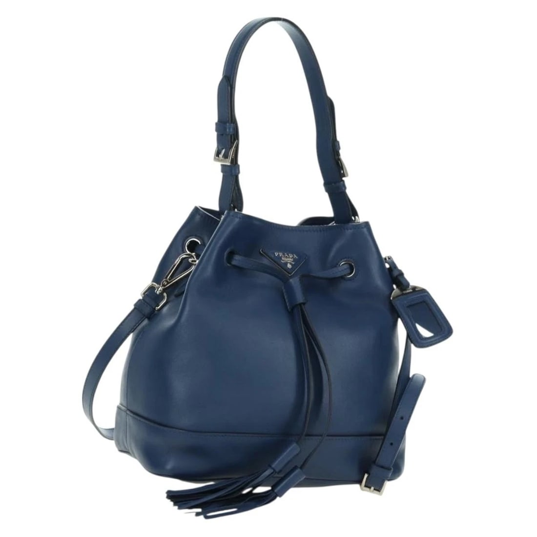 PRADA SHOULDER BAG LEATHER 2WAY NAVY SILVER: PRADA Shoulder Bag Leather 2way Navy Silver Brand: PRADA Type/Style: Shoulder Bag Material: Leather Color: Navy/Silver Size: Size(Inch) W9.4 x H9.1 x D5.9inch(Approx) Handle Drop:7.9inch(Approx) A