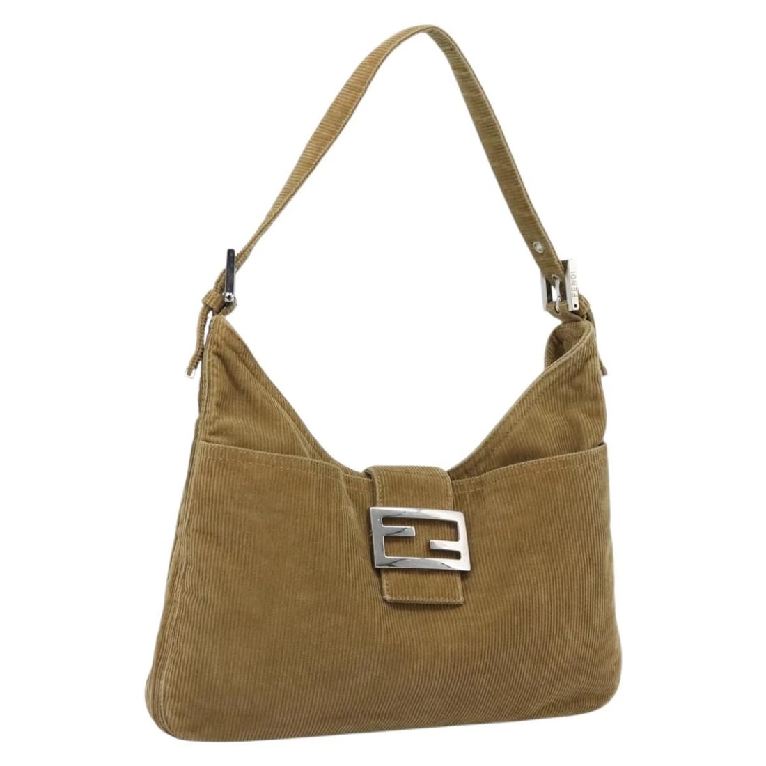FENDI MAMMA BAGUETTE SHOULDER BAG CORDUROY BROWN SILVER (1 of 6)