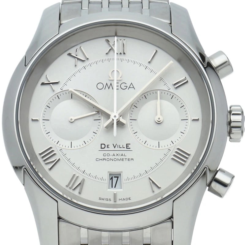 OMEGA CHRONOGRAPH STAINLESS STEEL WATCH: OMEGA Chronograph Stainless Steel watch Brand: OMEGA Type/Style: Wristwatch Material: Stainless Steel Color: white Size: Case Diameter(H):About 1.7 inch Case Diameter(W):About 1.7 inch Wrist size:Abou