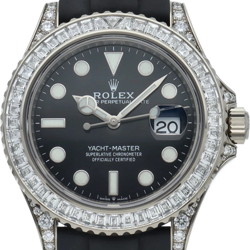 ROLEX WATCH WITH DIAMOND K18WG / RUBBER WATCH: ROLEX Watch with Diamond K18WG / Rubber watch Brand: ROLEX Type/Style: Wristwatch Material: K18WG / Rubber Color: black Size: Case Diameter(H):About 1.7 inch Case Diameter(W):About 1.7 inch Wrist size