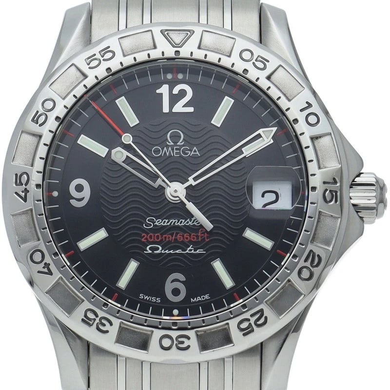 OMEGA STAINLESS STEEL WATCH: OMEGA Stainless Steel watch Brand: OMEGA Type/Style: Wristwatch Material: Stainless Steel Color: black Size: Case Diameter(H):About 1.4 inch Case Diameter(W):About 1.4 inch Wrist size:About 7.5 inch